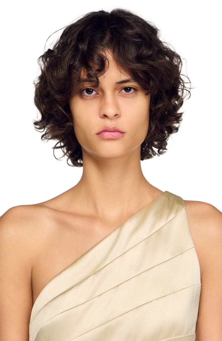 SANDRO Short cutaway satin-effect dress, Alternate, color, Latte