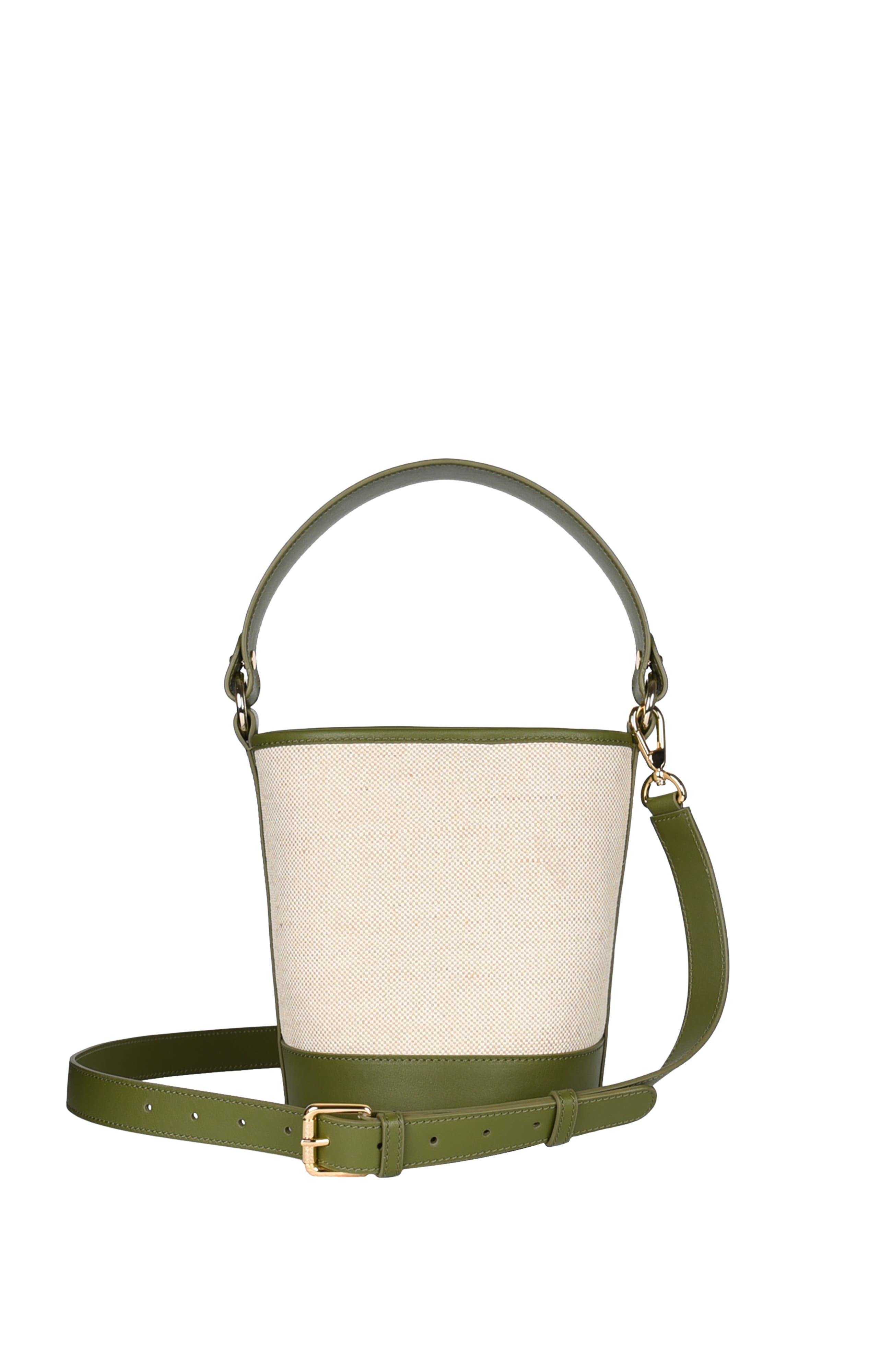 HYER GOODS Canvas and Upcycled Leather Convertible Mini Bucket Bag, Main, color, 