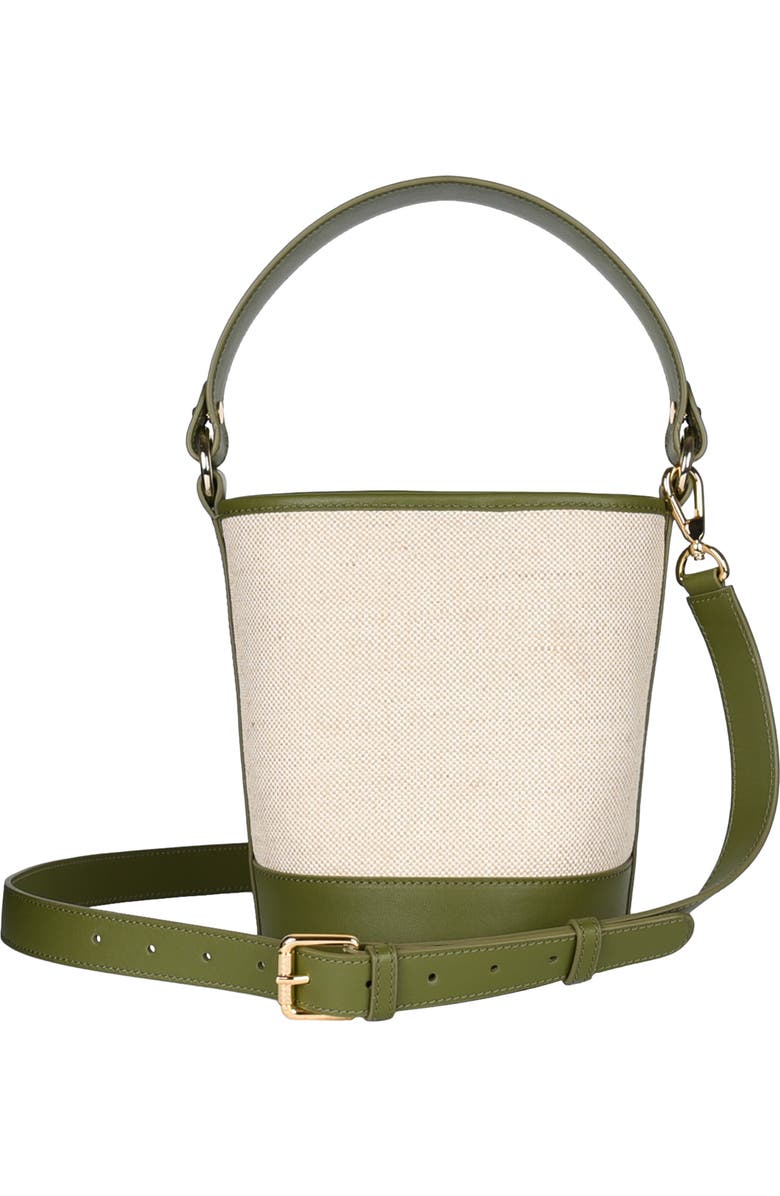 HYER GOODS Canvas and Upcycled Leather Convertible Mini Bucket Bag, Main, color,