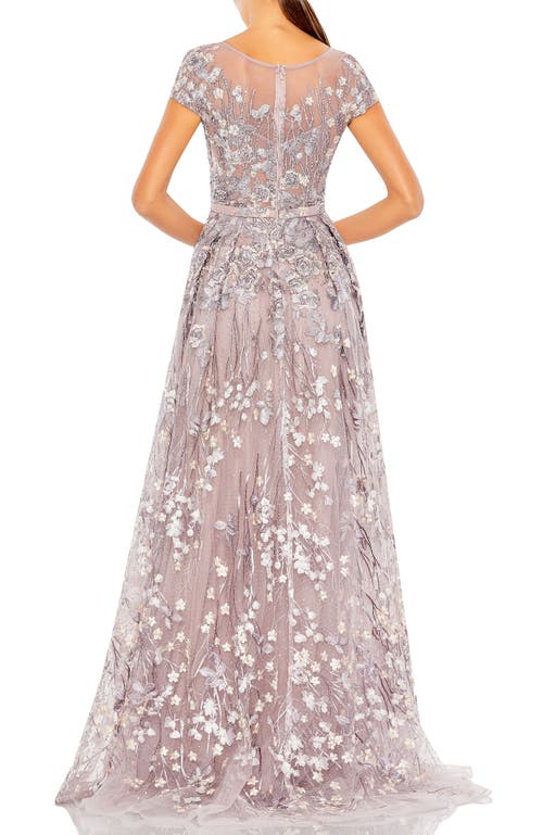 Mac Duggal Embellished Floral Cap Sleeve A Line Gown In Lilac