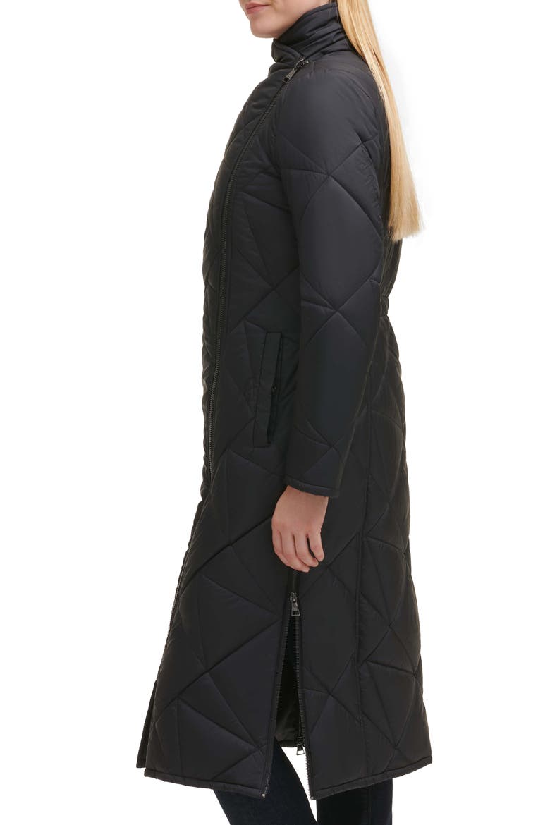 Quilted Asymmetric Midi Coat, Alternate, color, BLACK