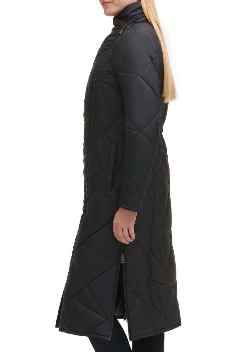 KARL LAGERFELD PARIS Quilted Asymmetric Midi Coat, Alternate, color, Black