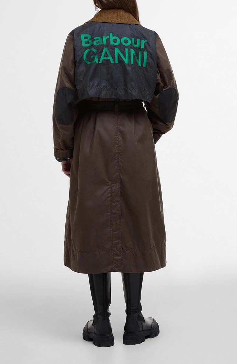 Barbour x Ganni Waxed Colorblock Trench Coat, Alternate, color,