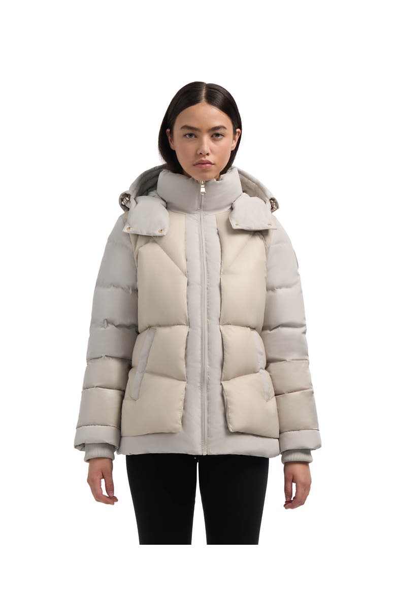 Vega Mixed Media Puffer Jacket with Removable Hood, Main, color, Champagne