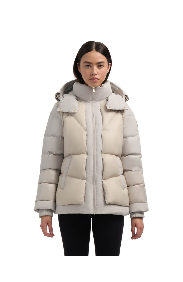 Pajar Vega Mixed Media Puffer Jacket with Removable Hood, Main, color, Champagne