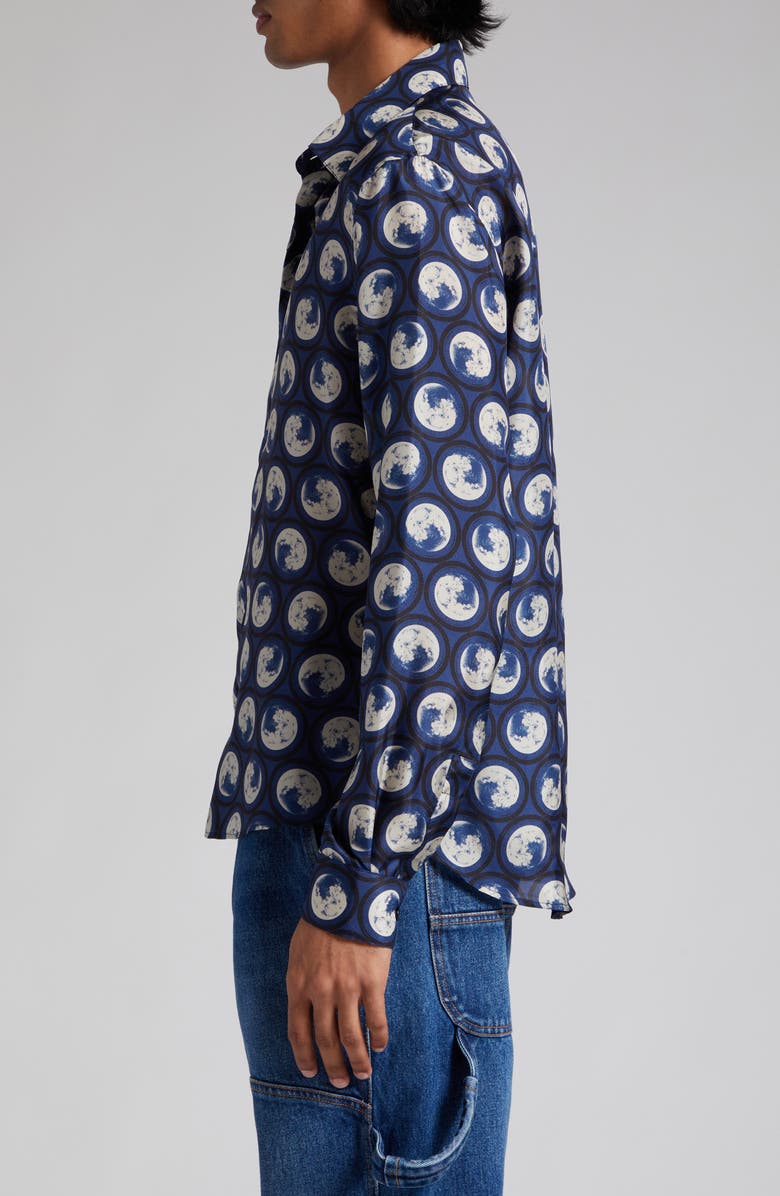 Off-White Moon Print Silk Button-Up Shirt, Alternate, color,