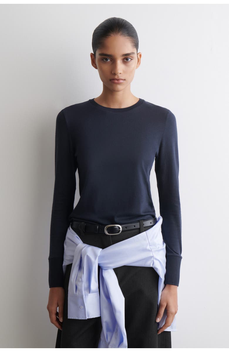 COS Cotton Jersey Long-Sleveled Top, Main, color, Dark Blue