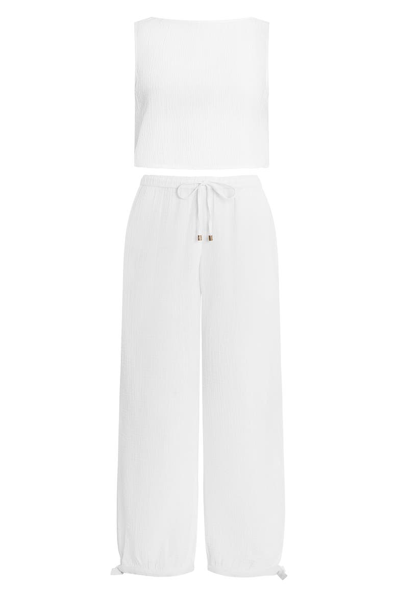 Sleeveless Cotton Top & Wide Leg Pants Cover-Up Set, Alternate, color, WHITE