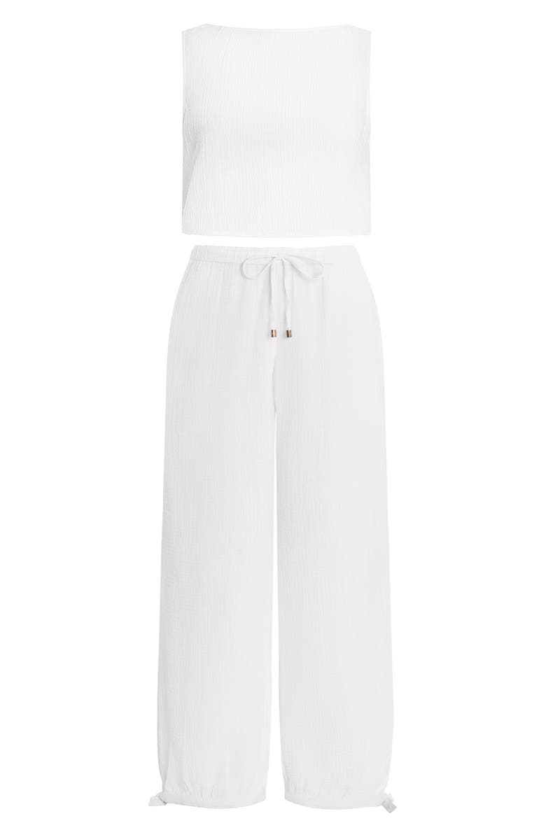 Lauren Ralph Lauren Sleeveless Cotton Top & Wide Leg Pants Cover-Up Set, Alternate, color, White