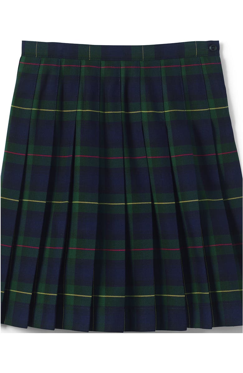 Lands' End School Uniform Girls Plaid Pleated Skirt Below the Knee, Alternate, color, Hunter/Classic Navy Plaid