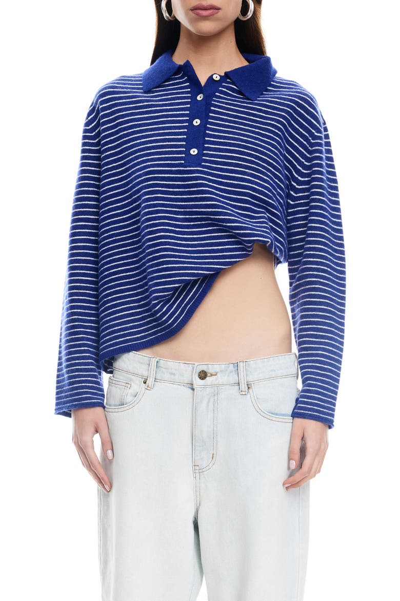 Stripe Long Sleeve Polo Sweater, Main, color, BLUE STRIPE