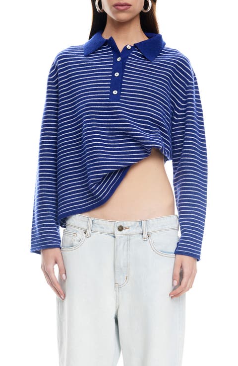 Stripe Long Sleeve Polo Sweater