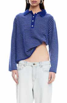 LIONESS Stripe Long Sleeve Polo Sweater