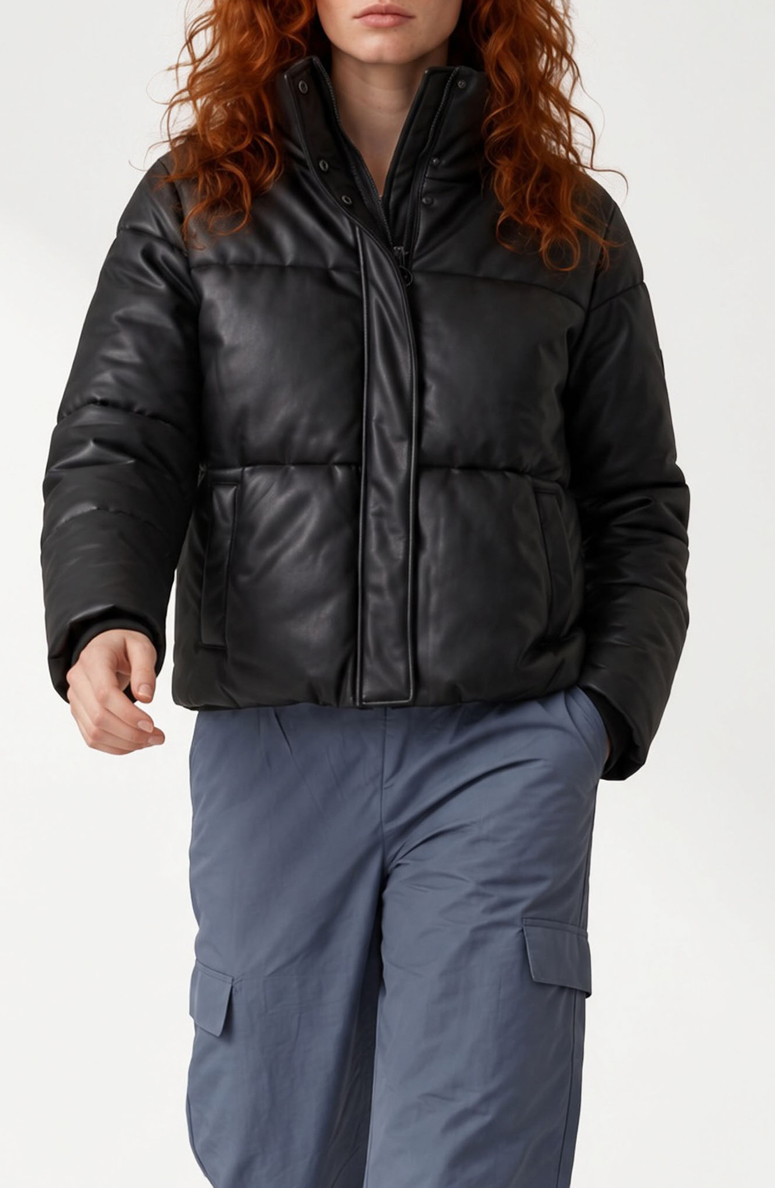 Noize Evita-x Water Resistant Crop Puffer Jacket In Espresso