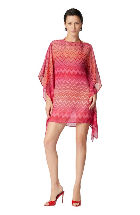 Short Printed Silk Kaftan With Wide Sleeves