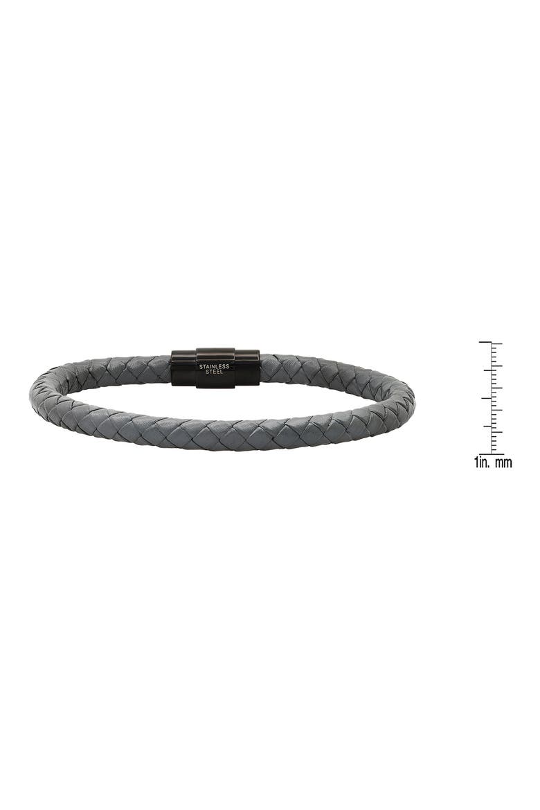 Men's IP Stainless Steel Grey Braided Leather Bracelet, Alternate, color, GRAY-BLACK