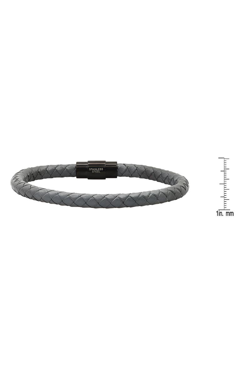 HMY JEWELRY Men's IP Stainless Steel Grey Braided Leather Bracelet, Alternate, color, 