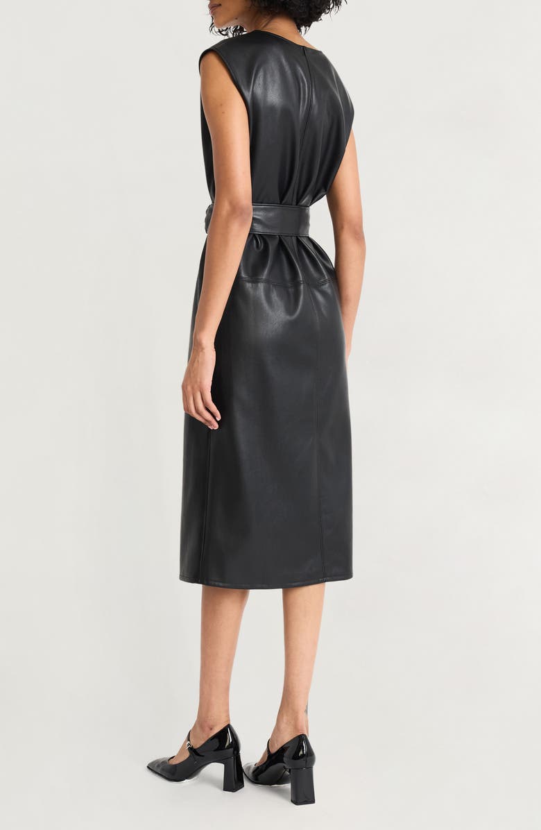 Luxely Faux Leather Belted Midi Dress, Alternate, color, Black