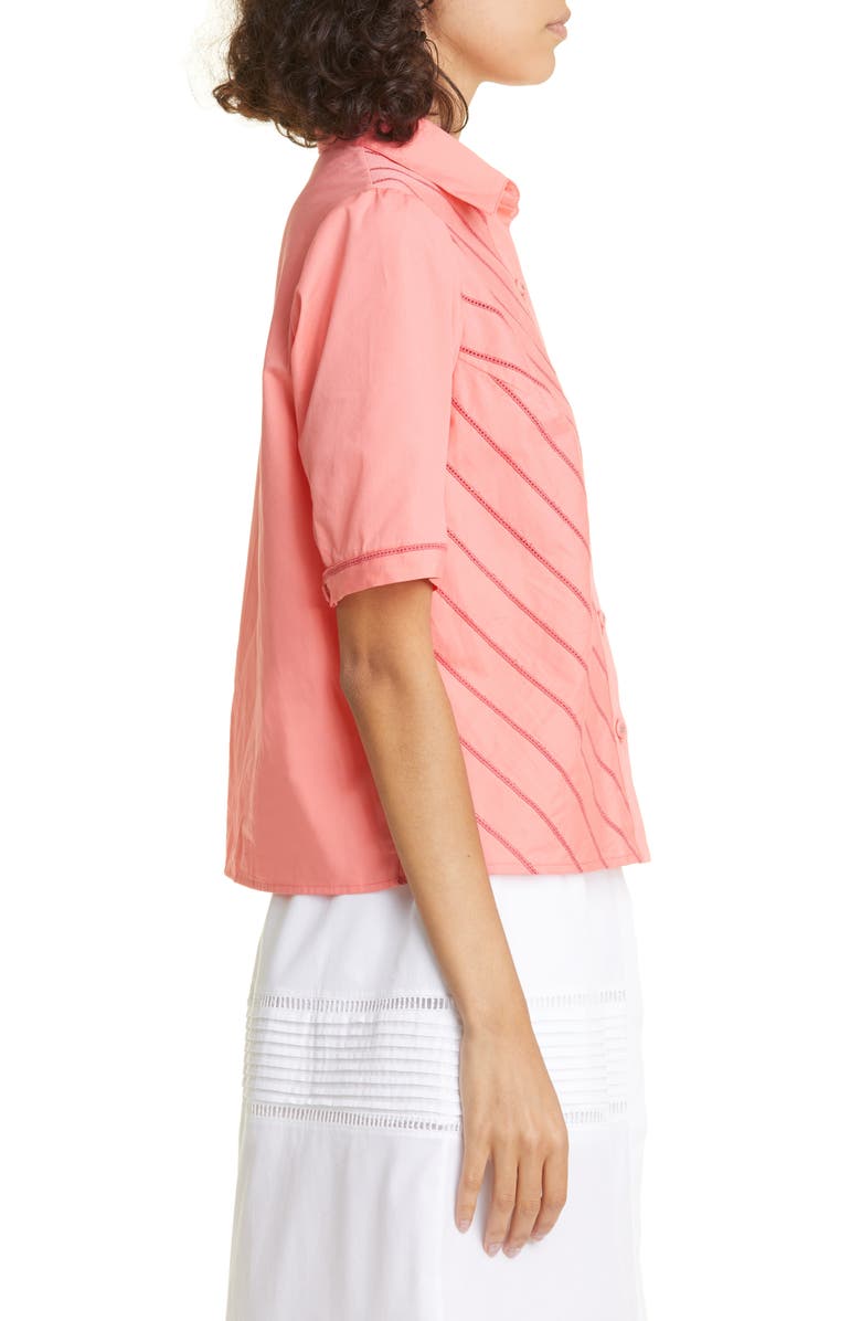 Loretta Caponi Paloma Diagonal Detail Cotton Button-Up Shirt, Alternate, color, 