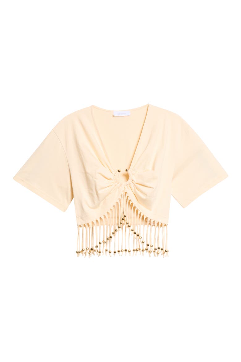 Pierced Fringe Crop Cotton T-Shirt, Main, color, CREME ANGLAISE