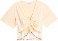 Rabanne Pierced Fringe Crop Cotton T-Shirt