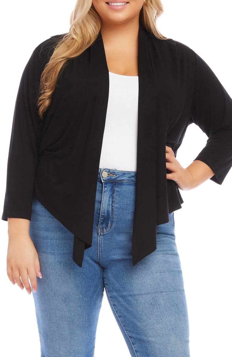 Karen Kane Calli Draped Open Front Cardigan, Main, color, Black