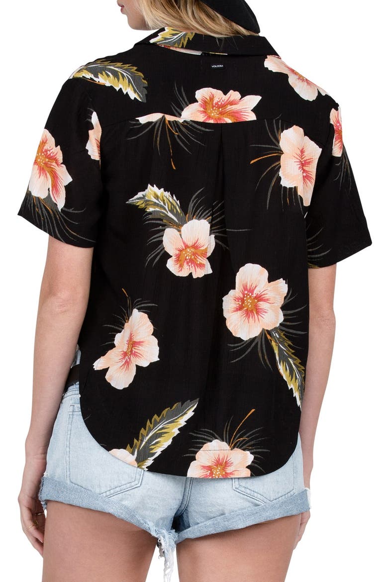 Fox Tail Palm Print High/Low Crop Top, Alternate, color, BLACK
