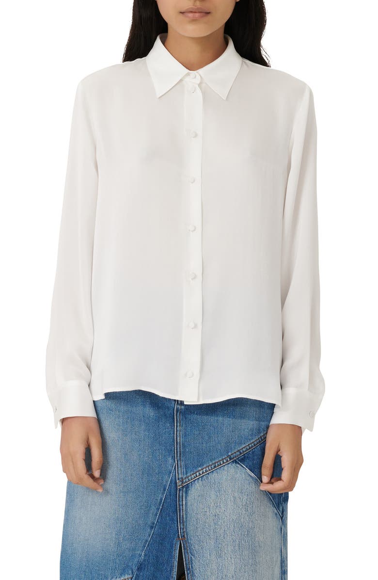 maje maja Silk Button-Up Blouse, Main, color,