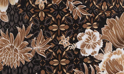 Connected Apparel Print Shirred Dress In Brown