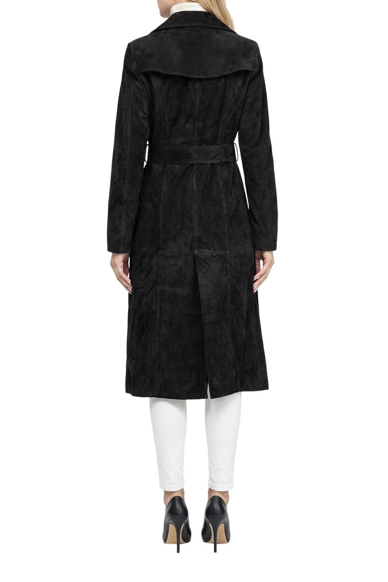 Genuine Metis Suede Belted Trench Coat, Alternate, color, BLACK