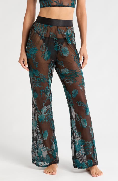 Embroidered Mesh Flare Pants