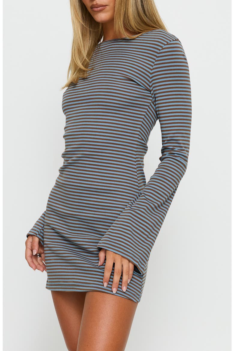 Bryanna Stripe Stretch Cotton Knit Minidress, Alternate, color, BLUE / BROWN