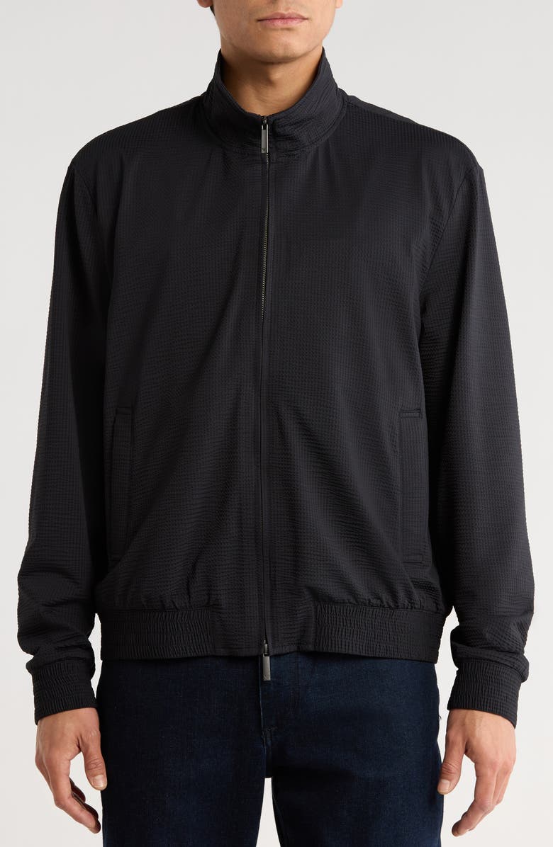 Emporio Armani Seersucker Bomber Jacket, Alternate, color, Solid Black