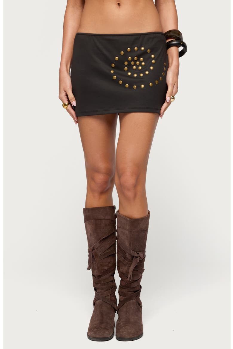 Swirl Stud Miniskirt, Main, color, BLACK