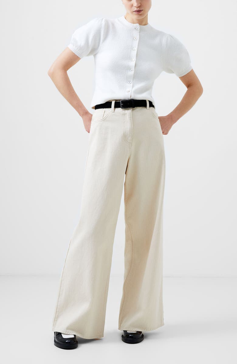 French Connection Vhari Puff Sleeve Cardigan, Alternate, color, Winter White