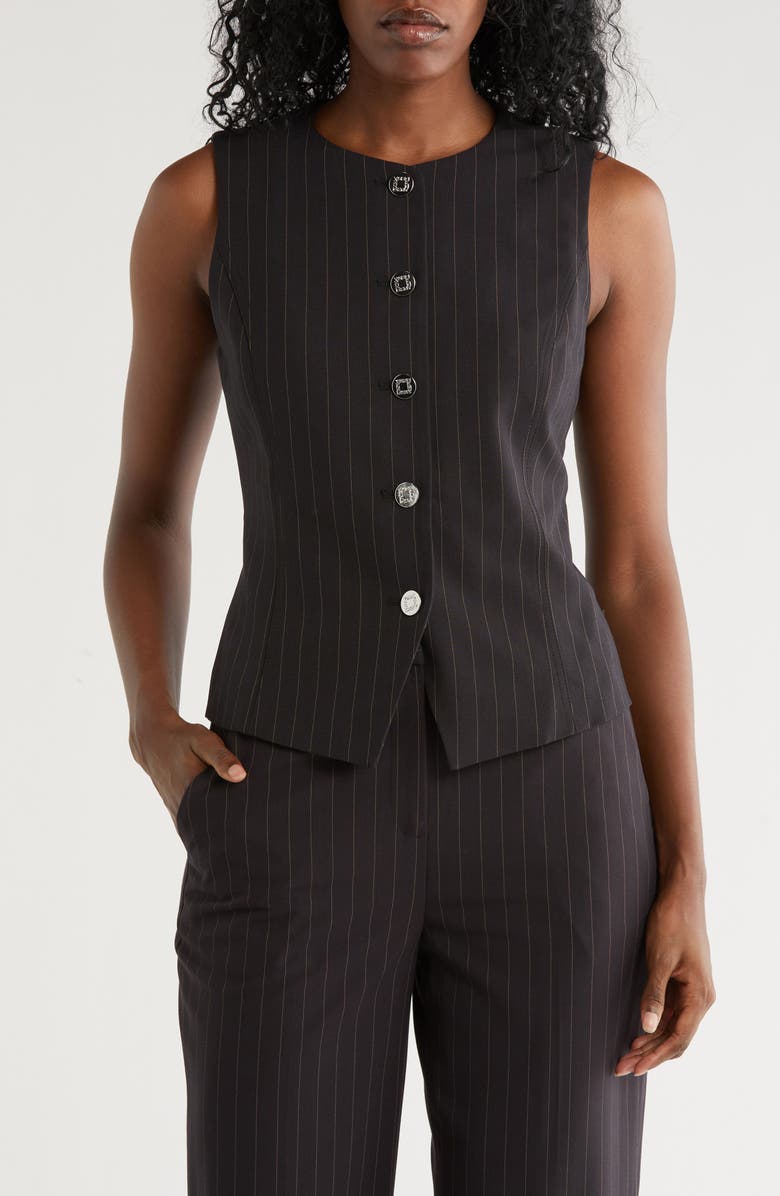 DKNY Pinstripe Vest, Main, color, Black/ Whisky
