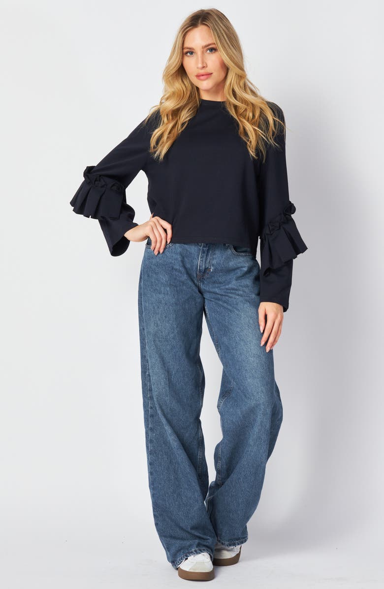 BLUEGREY Ruffle Long Sleeve Scuba Knit Top, Alternate, color,