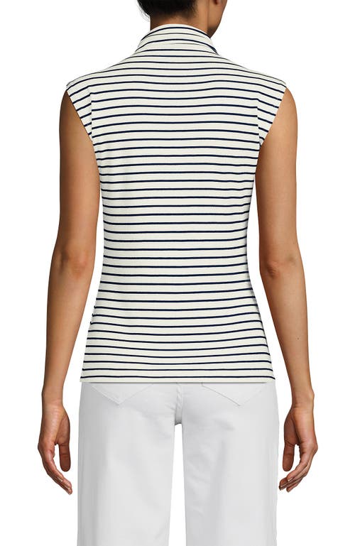 Lands' End Cap Sleeve Drapey Rib Fitted Funnel Neck Tank In White