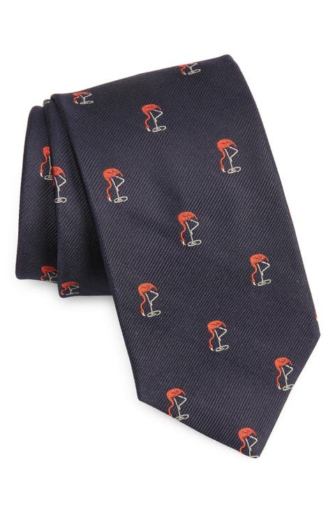 Flamingo Print Silk Tie