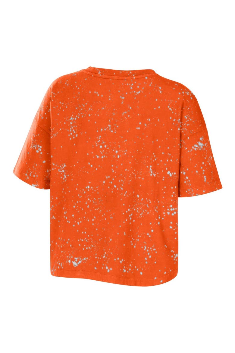 Women's WEAR by Erin Andrews Orange Syracuse Orange Bleach Wash Splatter Cropped Notch Neck T-Shirt, Alternate, color, Orange
