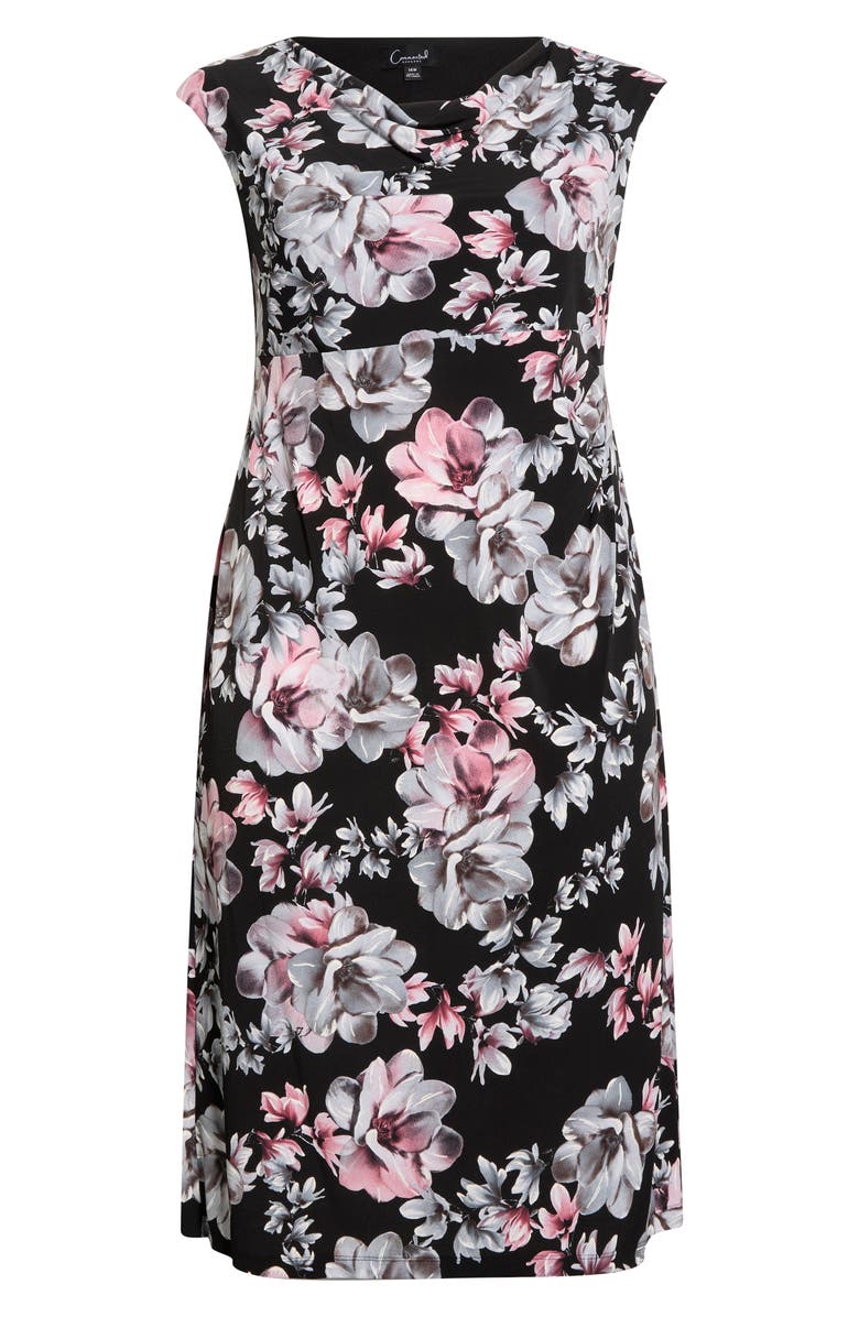 Connected Apparel Floral Cowl Neck Cap Sleeve Midi Dress, Main, color, 