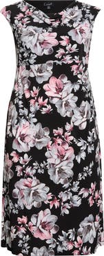 Connected Apparel Floral Cowl Neck Cap Sleeve Midi Dress