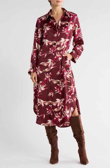 NORDSTROM RACK Long Sleeve Textured Satin Shirtdress