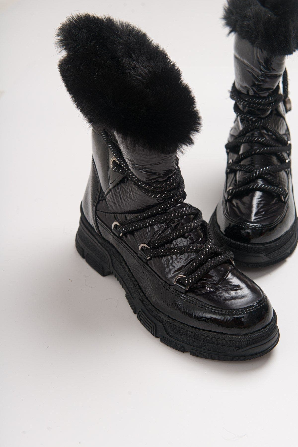 Prologue Shoes Rosie Fur Lined Boot, Alternate, color, Black Faux Leather