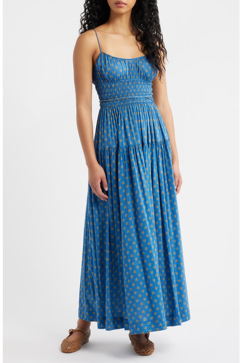 Safia Sleeveless Cotton & Silk Dress, Main, color, SANTORINI BLUE CADIZ FOULARD