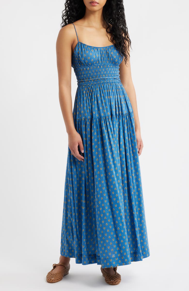 DÔEN Safia Sleeveless Cotton & Silk Dress, Main, color, Santorini Blue Cadiz Foulard