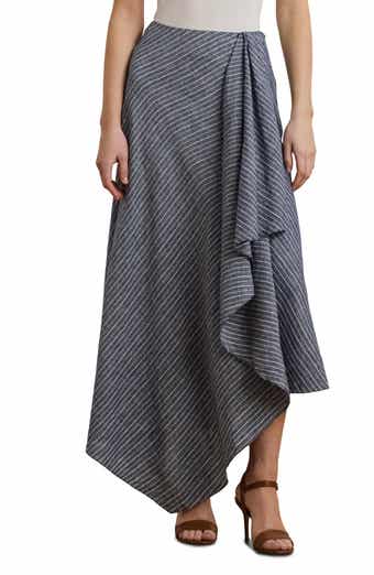 Lauren Ralph Lauren Stripe Handkerchief Hem A-Line Linen Skirt
