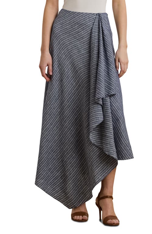Ralph Lauren Striped Linen A-line Midi Skirt In Gray