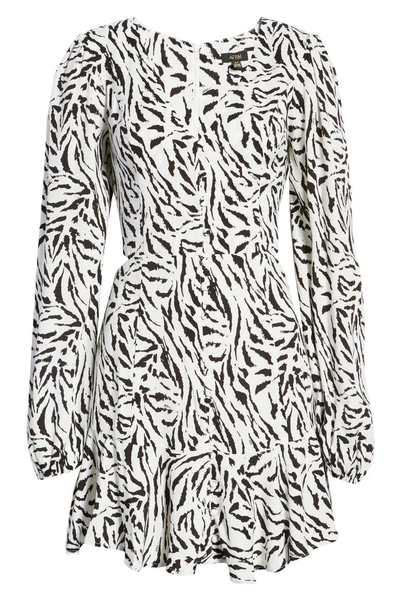 Monna Side Cutout Long Sleeve Minidress, Alternate, color, BLANC ZEBRA