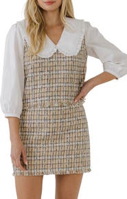 English Factory Combination Tweed Vest & Poplin Blouse